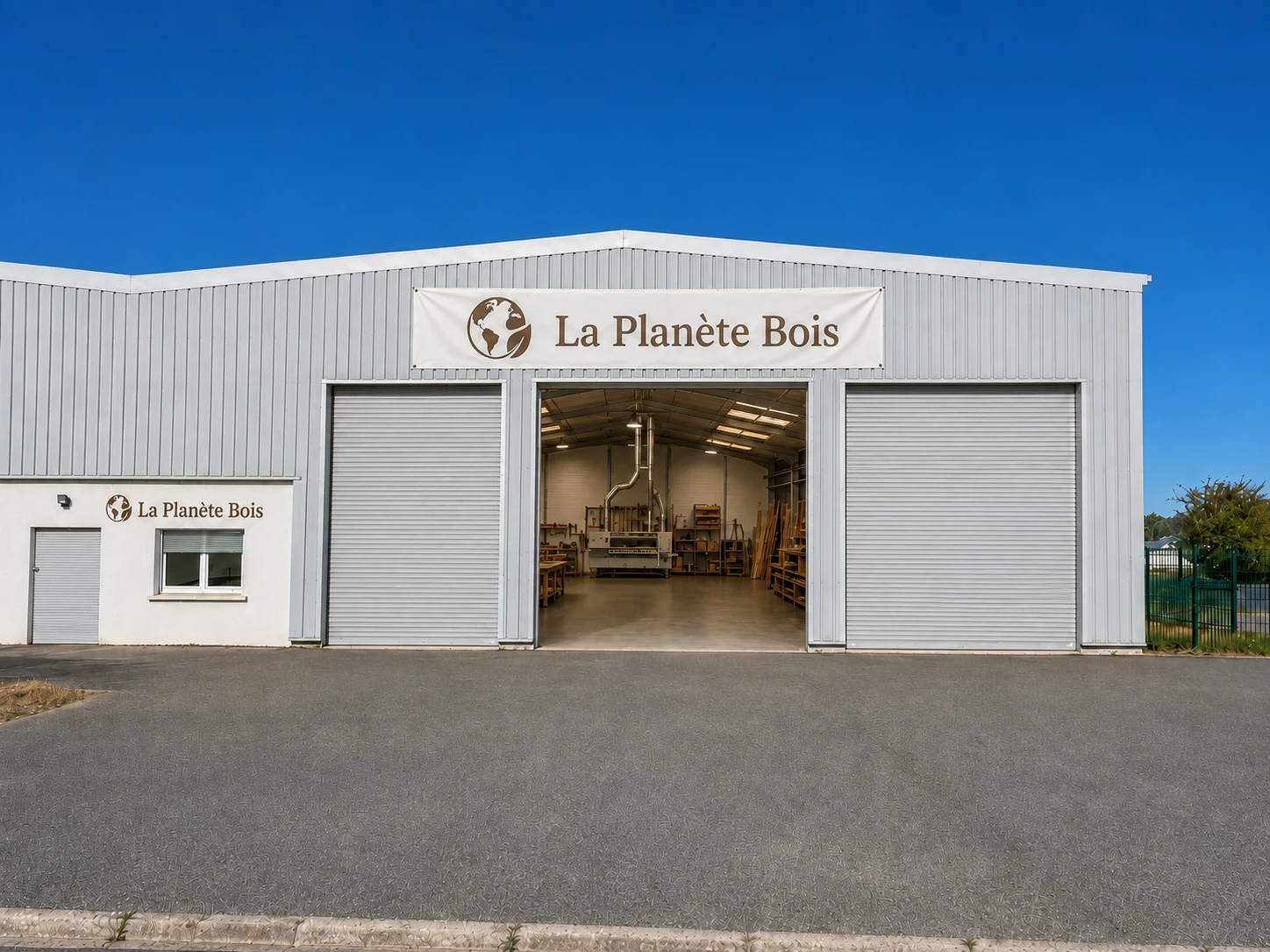 Façade extérieure de l'atelier La Planète Bois près de Soissons